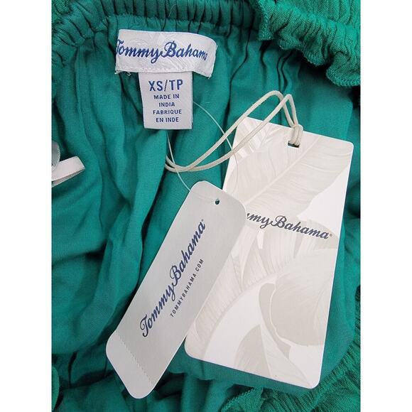 Tommy Bahama Midi Dress XS Layered Off Shoulders Green Cottagecore Bohemian - Picture 10 of 14